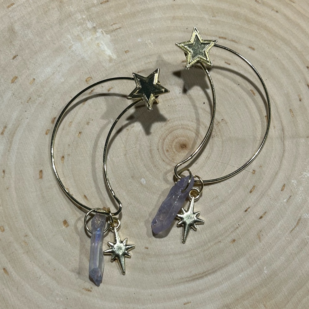Purple luster quartz crescent moon earrings